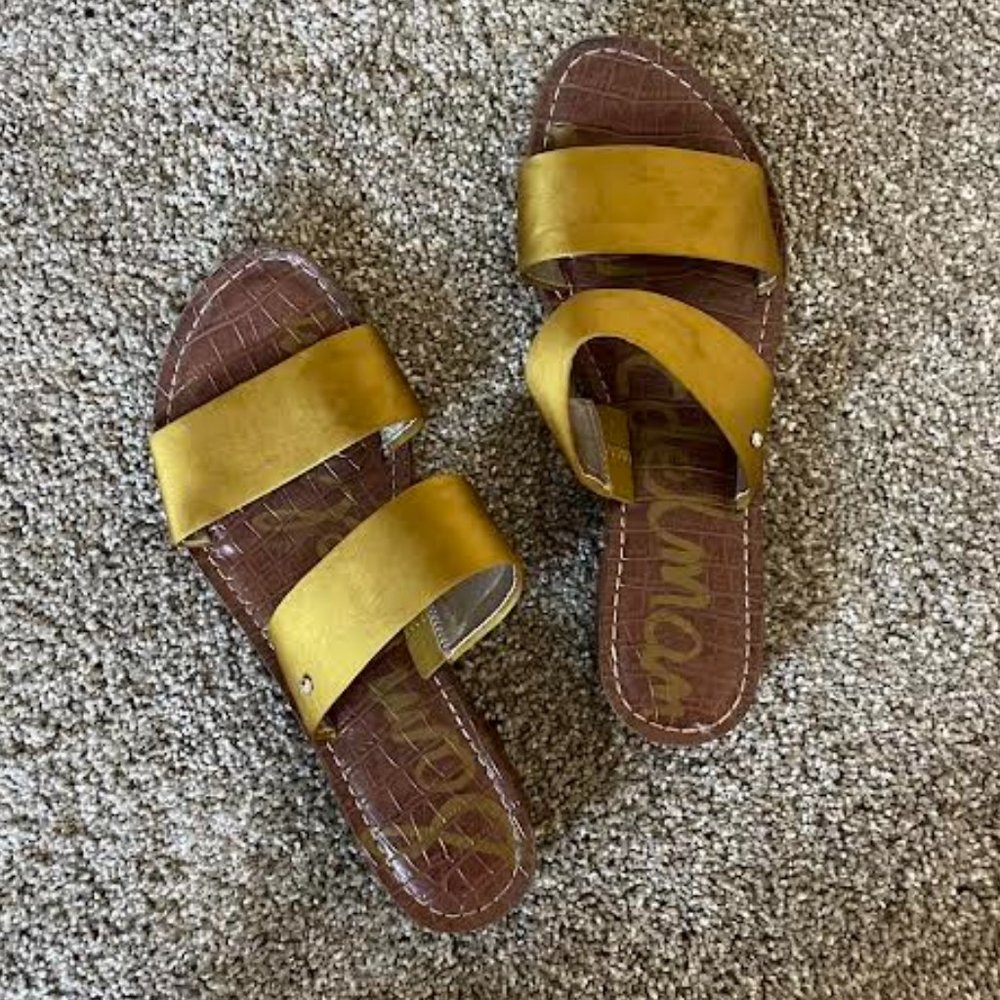 Sam Edelman Gold Satin Low Heeled Sandals